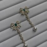 Evelia Pearl Bow Drop Earrings