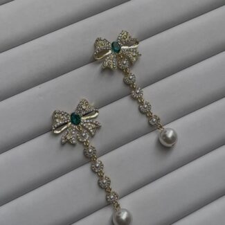 Evelia Pearl Bow Drop Earrings